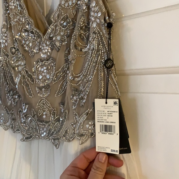 NWT Adrianna Papell ivory beaded long dress - Picture 5 of 7